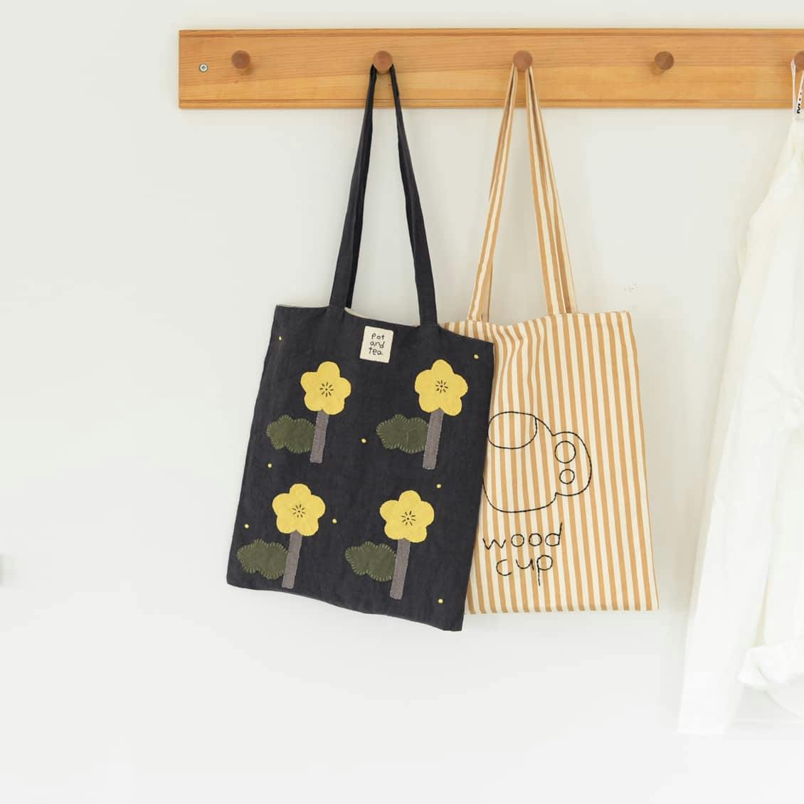 作家さんアンティーク風リネンネコの刺繍バッグ