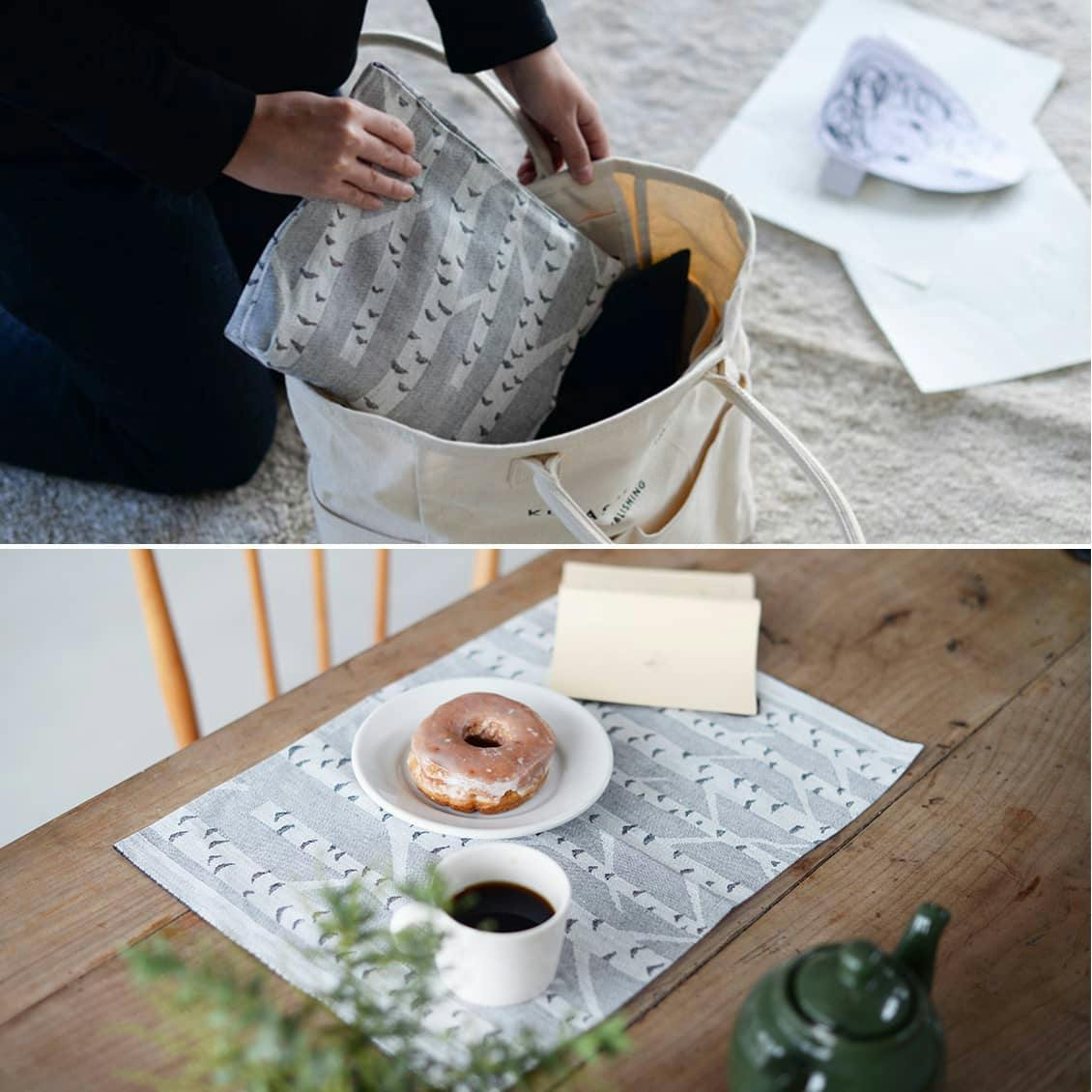 新商品】フィンランドに想いを馳せる白樺模様のポーチとランチョン