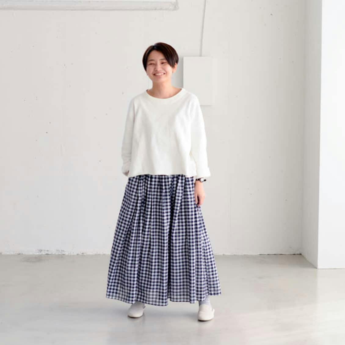 クリアランス通販店 【新品】SOIL ソイル　ギャザースカート　ギンガムチェック　ネイビー ロングスカート