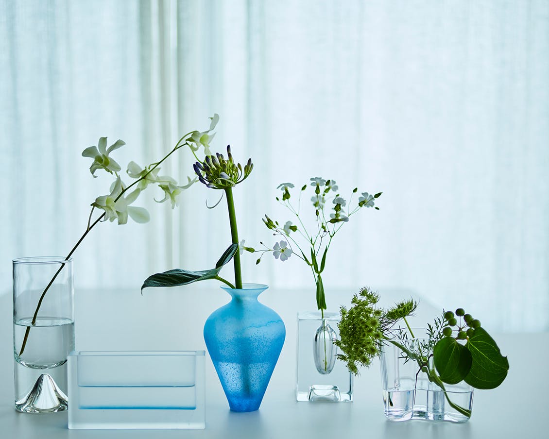 即納最安値八木麻子　花器　フラワーベース　ブルー×水色 花瓶・フラワースタンド