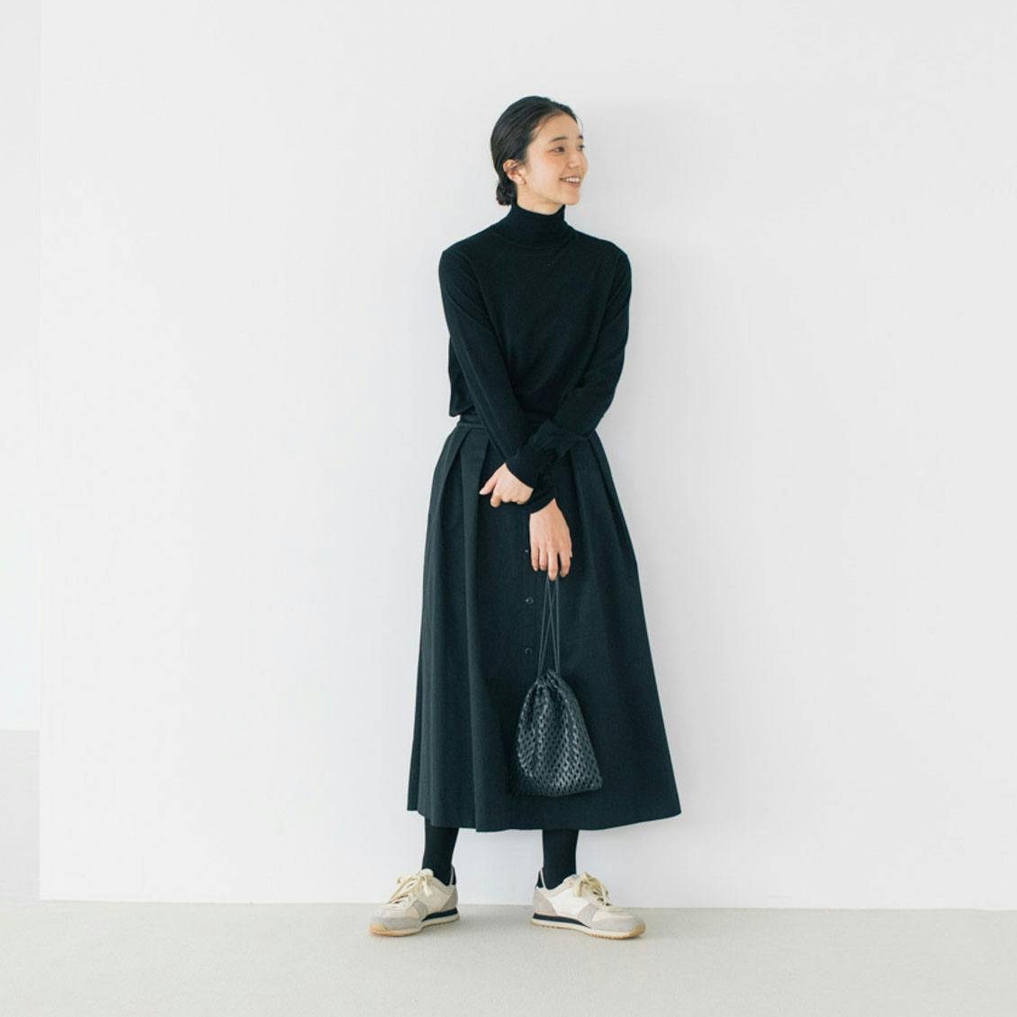北欧、暮らしの道具店　フロントボタンのロングスカート　Mサイズ　ブラック
